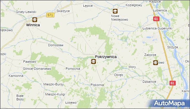 mapa Pokrzywnica powiat pułtuski, Pokrzywnica powiat pułtuski na mapie Targeo
