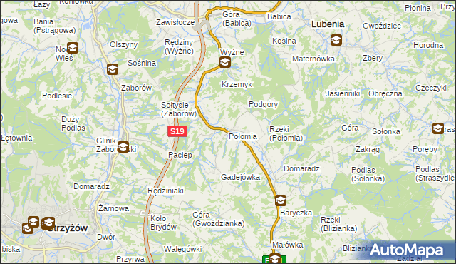 mapa Połomia gmina Niebylec, Połomia gmina Niebylec na mapie Targeo