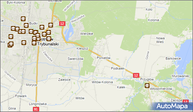 mapa Poniatów gmina Sulejów, Poniatów gmina Sulejów na mapie Targeo