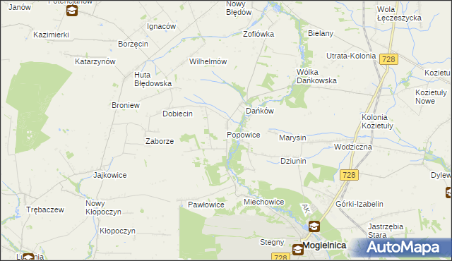 mapa Popowice gmina Mogielnica, Popowice gmina Mogielnica na mapie Targeo