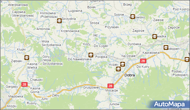 mapa Porąbka gmina Dobra, Porąbka gmina Dobra na mapie Targeo