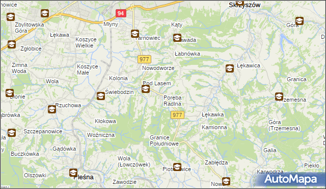 mapa Poręba Radlna, Poręba Radlna na mapie Targeo