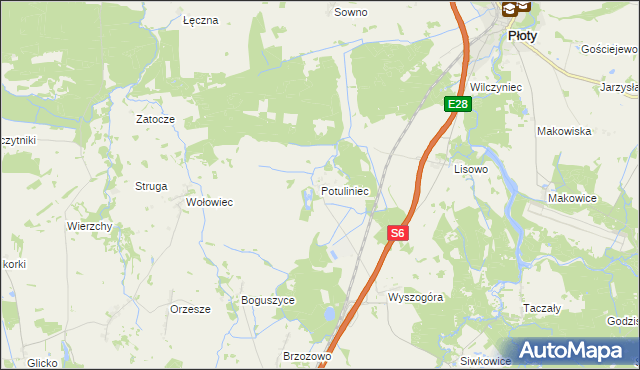 mapa Potuliniec, Potuliniec na mapie Targeo