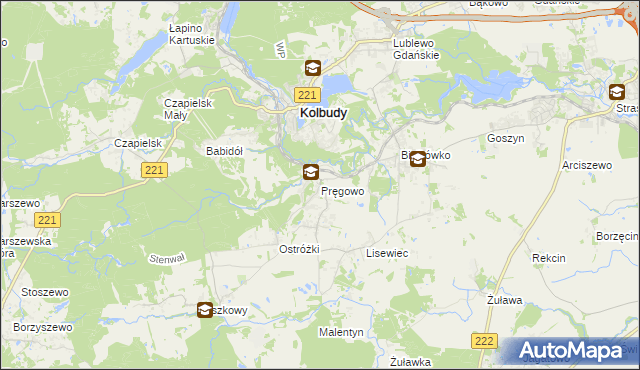 mapa Pręgowo gmina Kolbudy, Pręgowo gmina Kolbudy na mapie Targeo