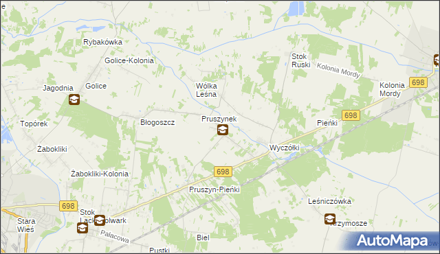 mapa Pruszyn gmina Siedlce, Pruszyn gmina Siedlce na mapie Targeo