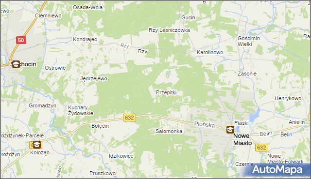 mapa Przepitki gmina Nowe Miasto, Przepitki gmina Nowe Miasto na mapie Targeo