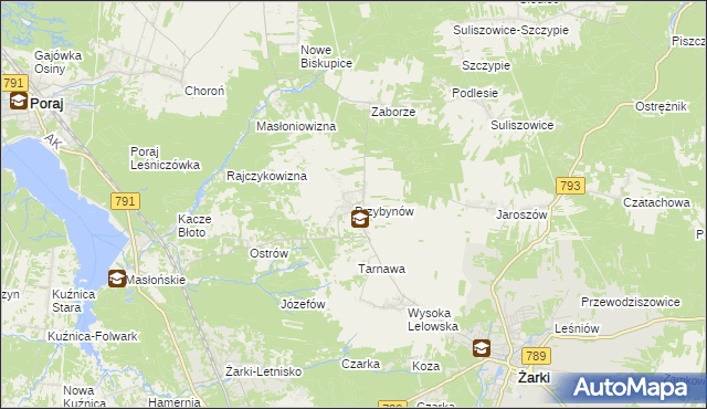 mapa Przybynów, Przybynów na mapie Targeo
