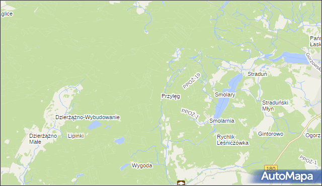 mapa Przyłęg gmina Trzcianka, Przyłęg gmina Trzcianka na mapie Targeo