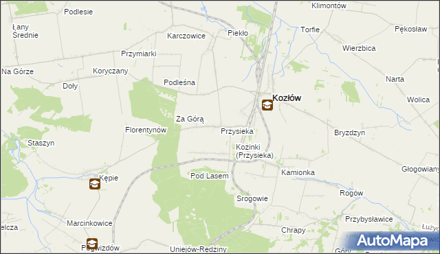 mapa Przysieka gmina Kozłów, Przysieka gmina Kozłów na mapie Targeo