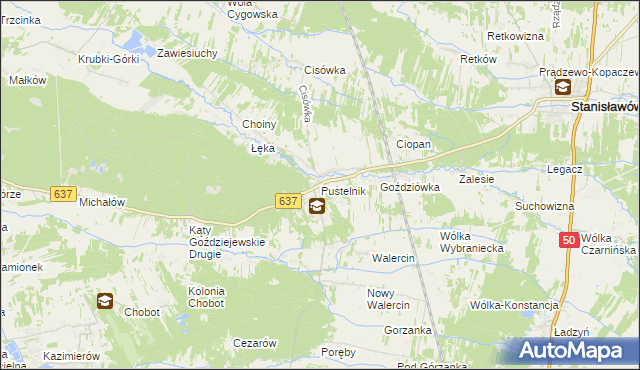 mapa Pustelnik gmina Stanisławów, Pustelnik gmina Stanisławów na mapie Targeo