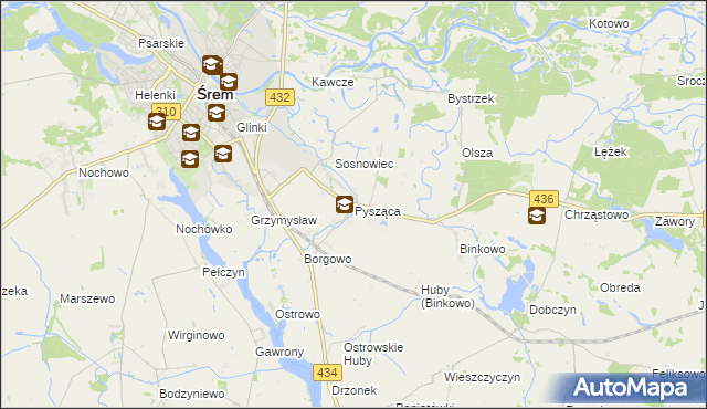 mapa Pysząca gmina Śrem, Pysząca gmina Śrem na mapie Targeo