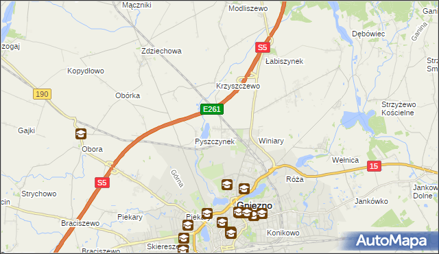 mapa Pyszczyn gmina Gniezno, Pyszczyn gmina Gniezno na mapie Targeo