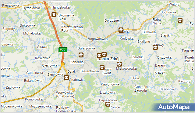 mapa Rabka-Zdrój, Rabka-Zdrój na mapie Targeo