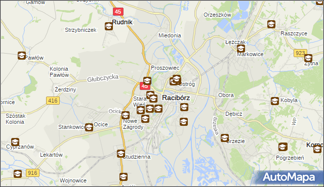 mapa Racibórz, Racibórz na mapie Targeo