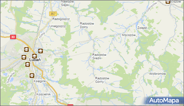 mapa Radostów Średni, Radostów Średni na mapie Targeo