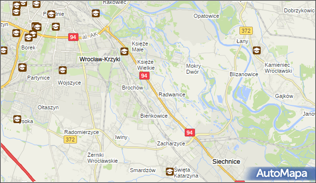 mapa Radwanice gmina Siechnice, Radwanice gmina Siechnice na mapie Targeo