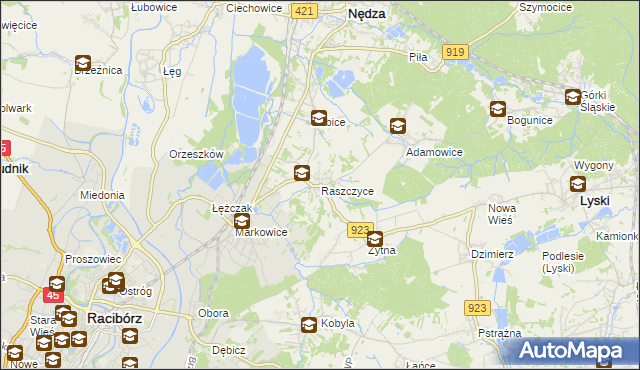 mapa Raszczyce, Raszczyce na mapie Targeo