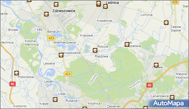 mapa Raszowa gmina Leśnica, Raszowa gmina Leśnica na mapie Targeo