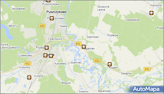 mapa Rogalinek, Rogalinek na mapie Targeo