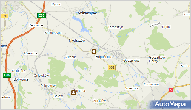 mapa Rogoźnica gmina Strzegom, Rogoźnica gmina Strzegom na mapie Targeo