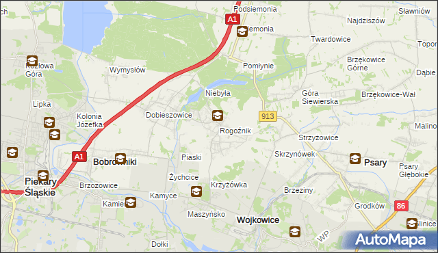 mapa Rogoźnik gmina Bobrowniki, Rogoźnik gmina Bobrowniki na mapie Targeo