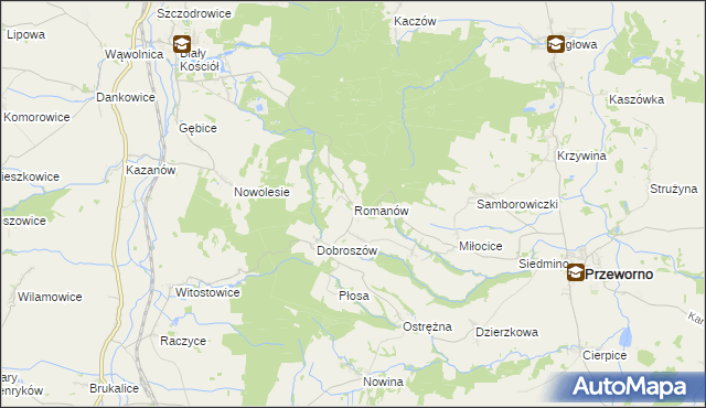 mapa Romanów gmina Przeworno, Romanów gmina Przeworno na mapie Targeo