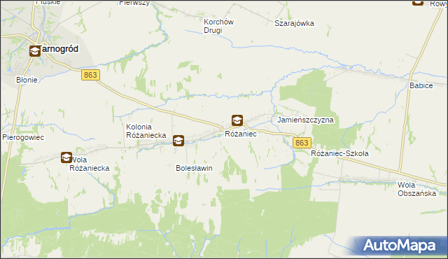 mapa Różaniec gmina Tarnogród, Różaniec gmina Tarnogród na mapie Targeo