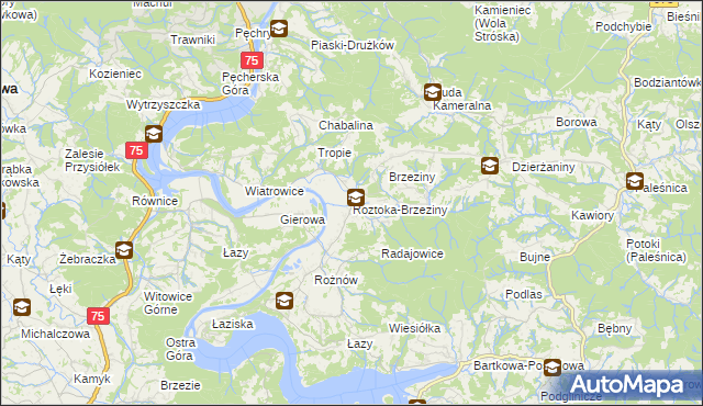 mapa Roztoka-Brzeziny, Roztoka-Brzeziny na mapie Targeo