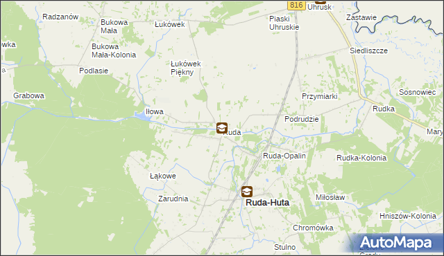 mapa Ruda gmina Ruda-Huta, Ruda gmina Ruda-Huta na mapie Targeo