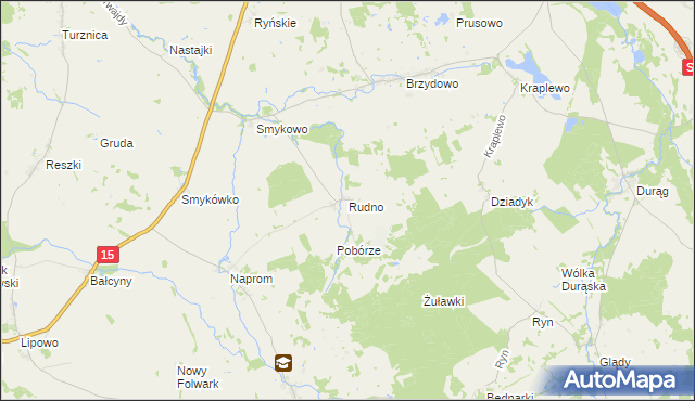 mapa Rudno gmina Ostróda, Rudno gmina Ostróda na mapie Targeo