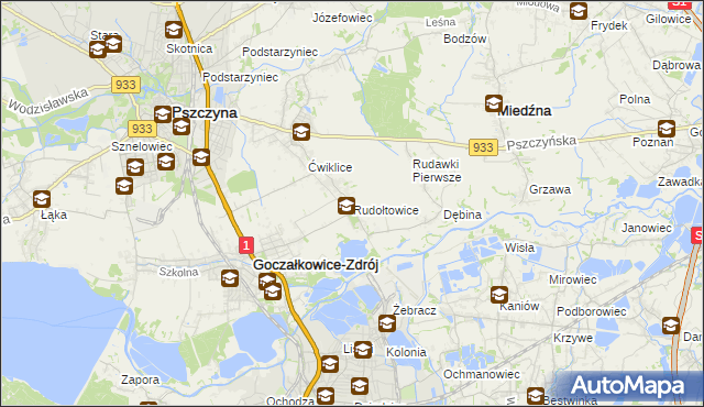 mapa Rudołtowice, Rudołtowice na mapie Targeo