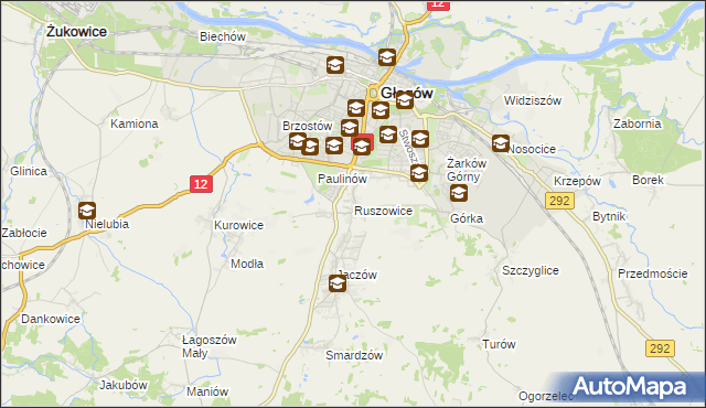 mapa Ruszowice gmina Głogów, Ruszowice gmina Głogów na mapie Targeo