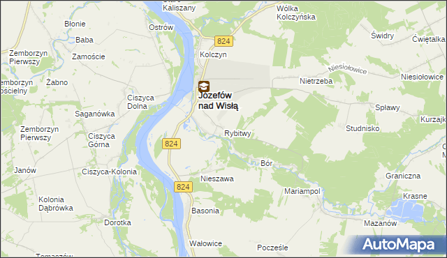 mapa Rybitwy gmina Józefów nad Wisłą, Rybitwy gmina Józefów nad Wisłą na mapie Targeo