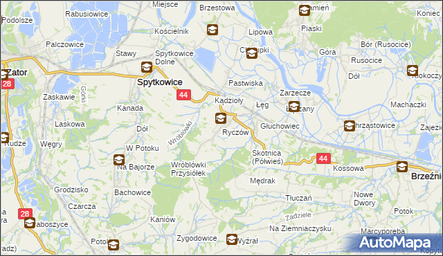 mapa Ryczów gmina Spytkowice, Ryczów gmina Spytkowice na mapie Targeo