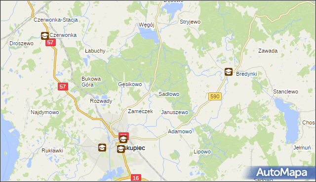 mapa Sadłowo gmina Biskupiec, Sadłowo gmina Biskupiec na mapie Targeo