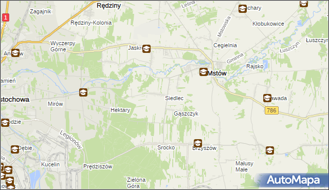 mapa Siedlec gmina Mstów, Siedlec gmina Mstów na mapie Targeo