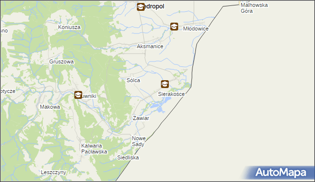 mapa Sierakośce, Sierakośce na mapie Targeo