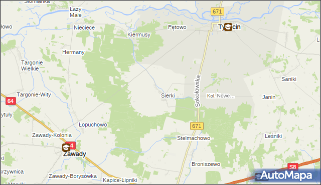 mapa Sierki, Sierki na mapie Targeo