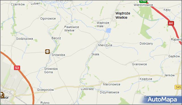 mapa Skała gmina Wądroże Wielkie, Skała gmina Wądroże Wielkie na mapie Targeo