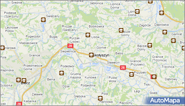 mapa Skołyszyn, Skołyszyn na mapie Targeo