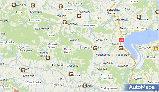 mapa Skrzętla-Rojówka, Skrzętla-Rojówka na mapie Targeo