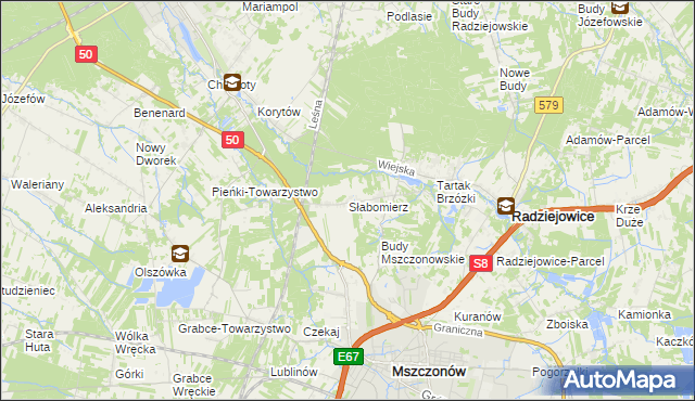 mapa Słabomierz gmina Radziejowice, Słabomierz gmina Radziejowice na mapie Targeo
