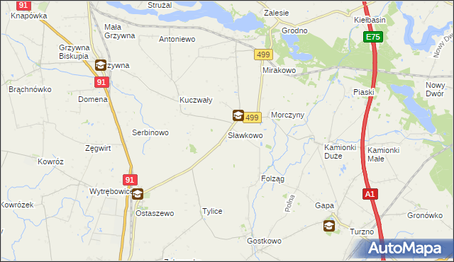 mapa Sławkowo gmina Chełmża, Sławkowo gmina Chełmża na mapie Targeo