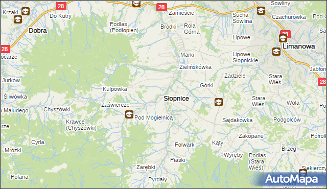 mapa Słopnice, Słopnice na mapie Targeo