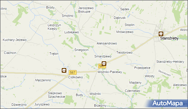 mapa Smardzewo gmina Staroźreby, Smardzewo gmina Staroźreby na mapie Targeo