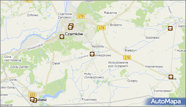 mapa Śmieszkowo gmina Czarnków, Śmieszkowo gmina Czarnków na mapie Targeo