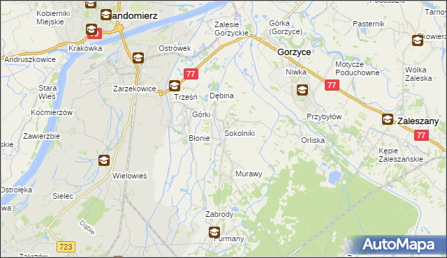 mapa Sokolniki gmina Gorzyce, Sokolniki gmina Gorzyce na mapie Targeo