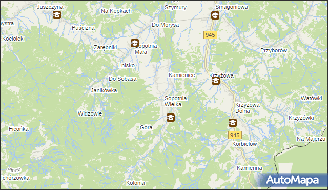 mapa Sopotnia Wielka, Sopotnia Wielka na mapie Targeo