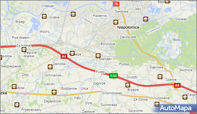 mapa Staniątki, Staniątki na mapie Targeo