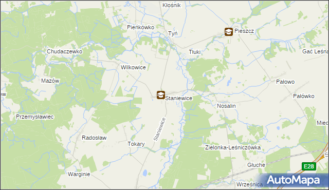 mapa Staniewice, Staniewice na mapie Targeo